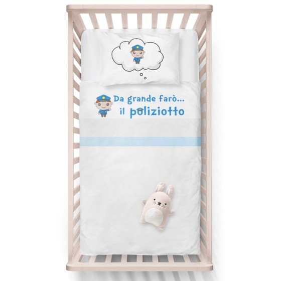 Lenzuola culletta e carrozzina da grande farò il poliziotto Da grande farò