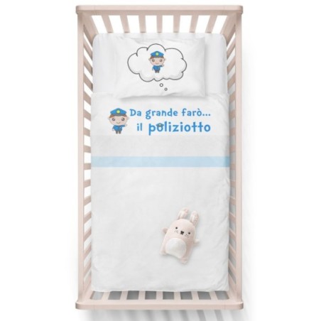 Lenzuola culletta e carrozzina da grande farò il poliziotto
