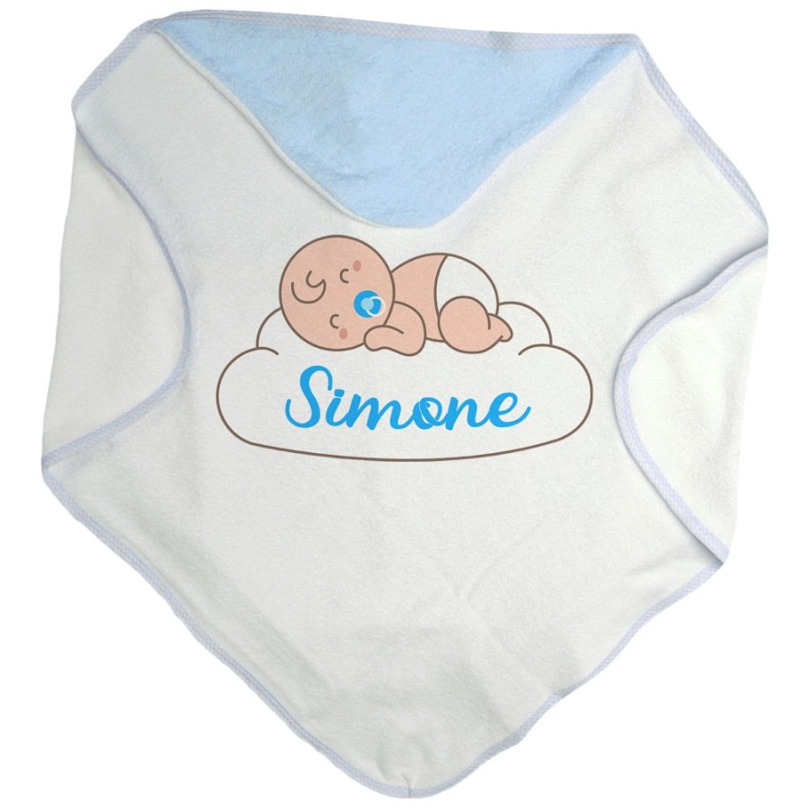Accappatoio neonato personalizzato con nome bimbo che dorme sulla nuvola Divertenti