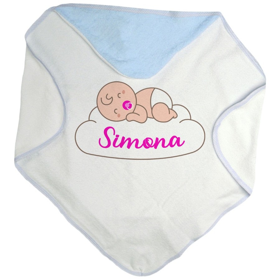 Accappatoio neonato personalizzato con nome bimbo che dorme sulla nuvola Divertenti