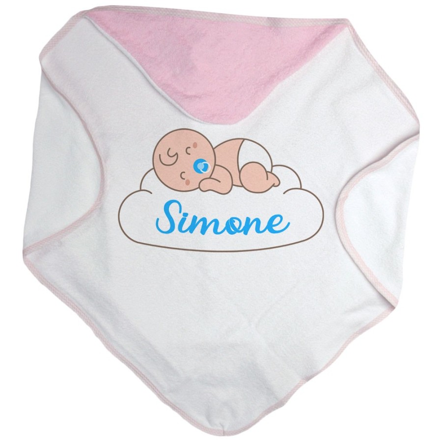 Accappatoio neonato personalizzato con nome bimbo che dorme sulla nuvola Divertenti
