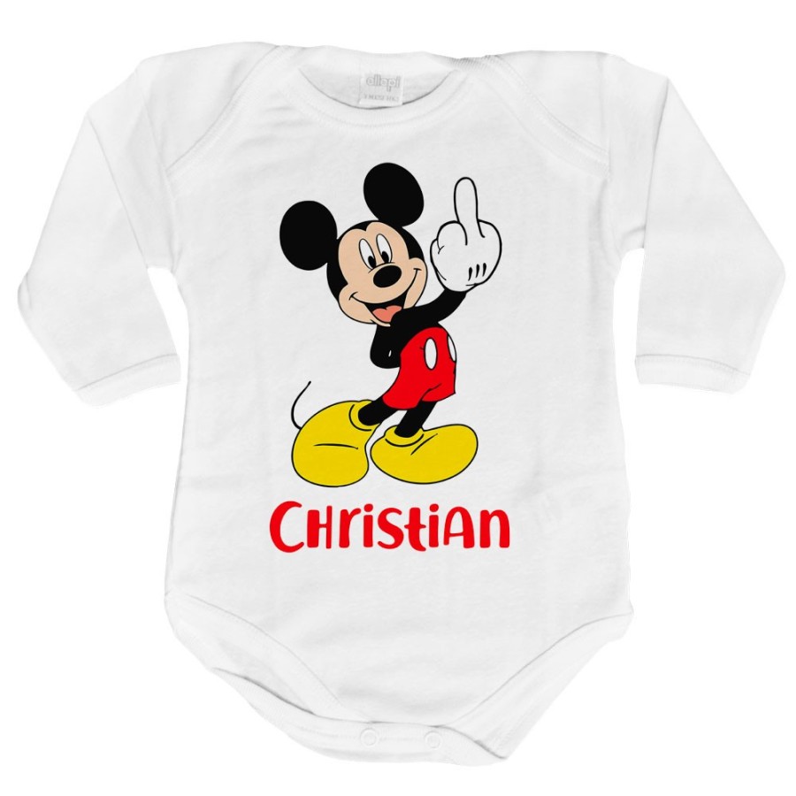 Body neonato personalizzato con nome topolino - minnie dito medio Cartoon