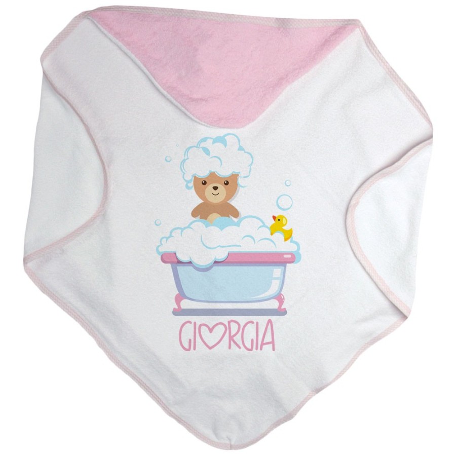 Accappatoio neonato personalizzato con nome baby bear con paperella Divertenti