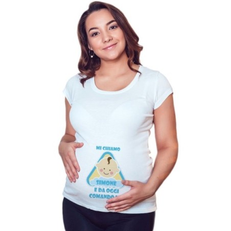 Maglia premaman personalizzata con nome eccomi e da oggi comando io Divertenti