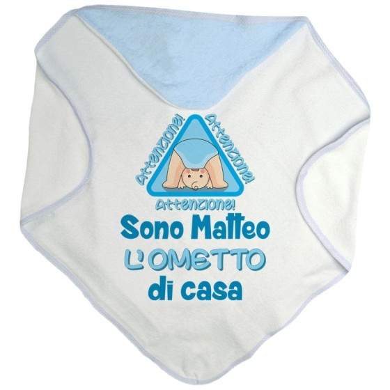 Accappatoio neonato personalizzato con nome attenzione sono l'ometto di casa Divertenti