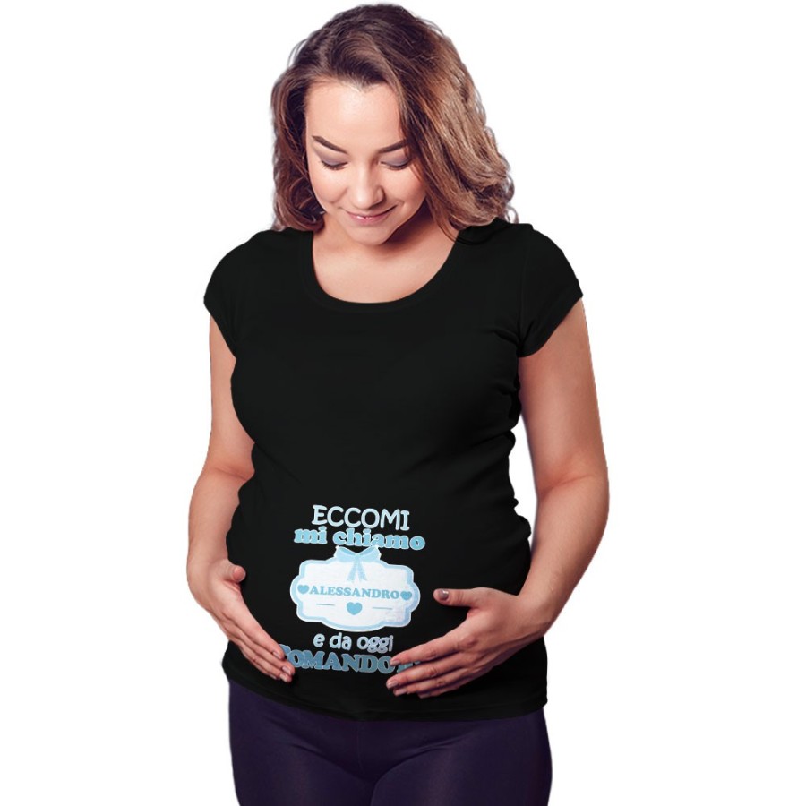 Maglia premaman personalizzata con nome da oggi comando io Divertenti