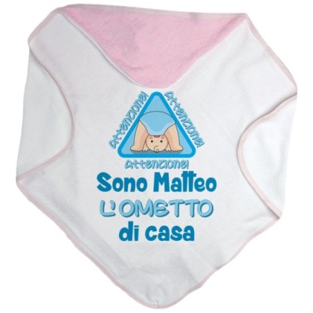 Accappatoio neonato personalizzato con nome attenzione sono l'ometto di casa Divertenti
