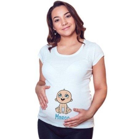 Maglia premaman personalizzata con nome bimbo bimba con dentino Divertenti
