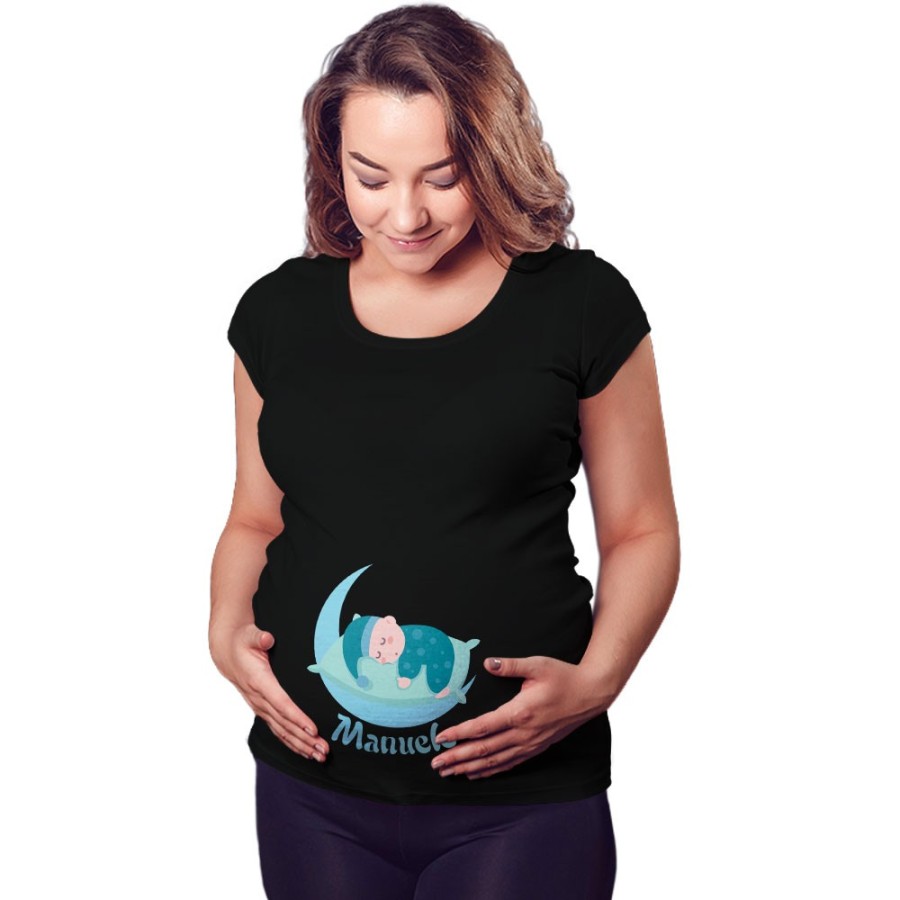 Maglia premaman personalizzata con nome bebè che dorme Divertenti