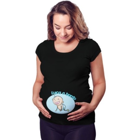 Maglia premaman personalizzata con nome bimbo bimba a bordo Divertenti