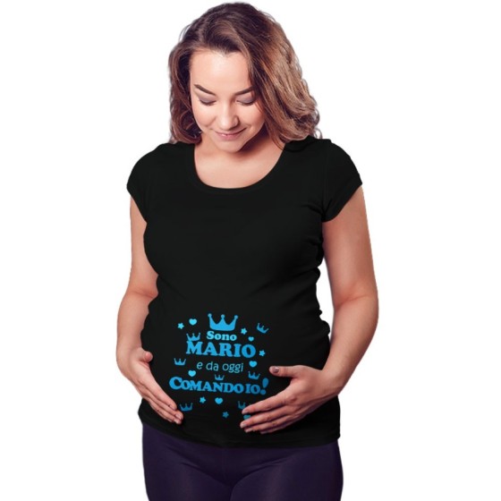 Maglia premaman personalizzata con nome da oggi comando io con corone Divertenti