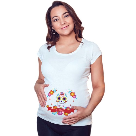 Maglia premaman personalizzata con nome flower skull Divertenti