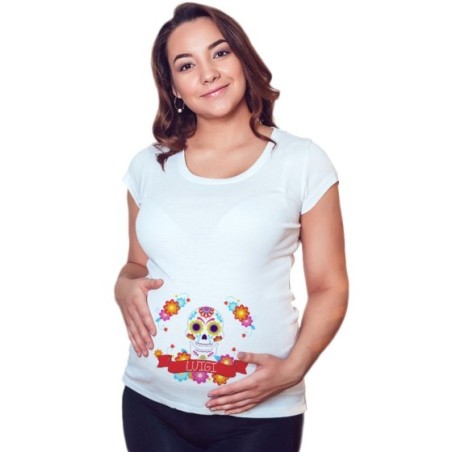 Maglia premaman personalizzata con nome flower skull