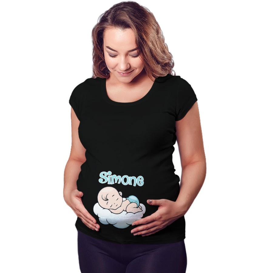 Maglia premaman personalizzata con nome bimbo bimba sulla nuvola Divertenti