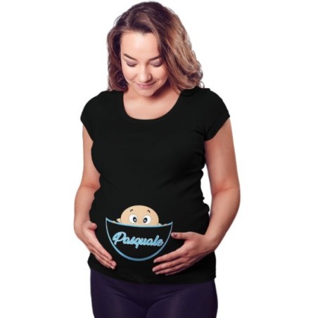 Maglia premaman personalizzata con nome bimbo che esce dalla tasca Divertenti