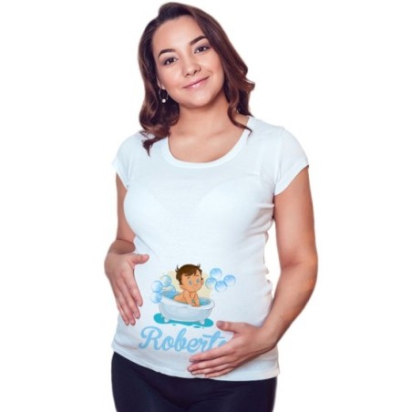 Maglia premaman  personalizzata con nome bimbo nella vasca