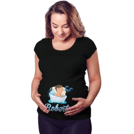 Maglia premaman  personalizzata con nome bimbo nella vasca Divertenti