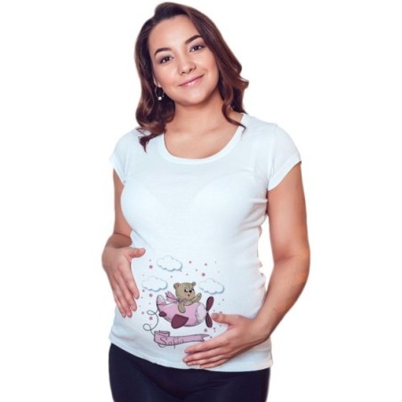 Maglia premaman personalizzata con nome orsetto sull'aereo Divertenti