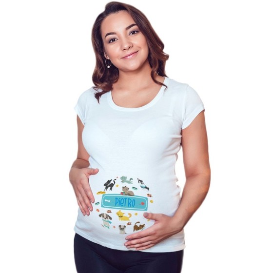 Maglia premaman personalizzata con nome gattini e cagnolini Divertenti