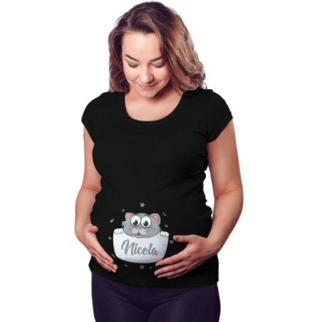 Maglia premaman personalizzata con nome baby gattino