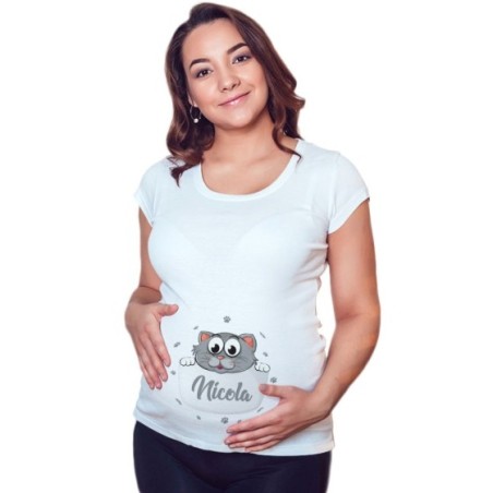 Maglia premaman personalizzata con nome baby gattino Divertenti