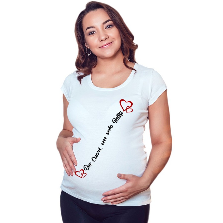 Maglia premaman due cuori un solo battito Divertenti