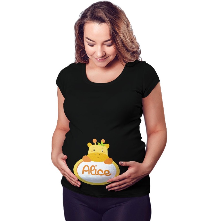 Maglia premaman personalizzata con nome giraffa Divertenti