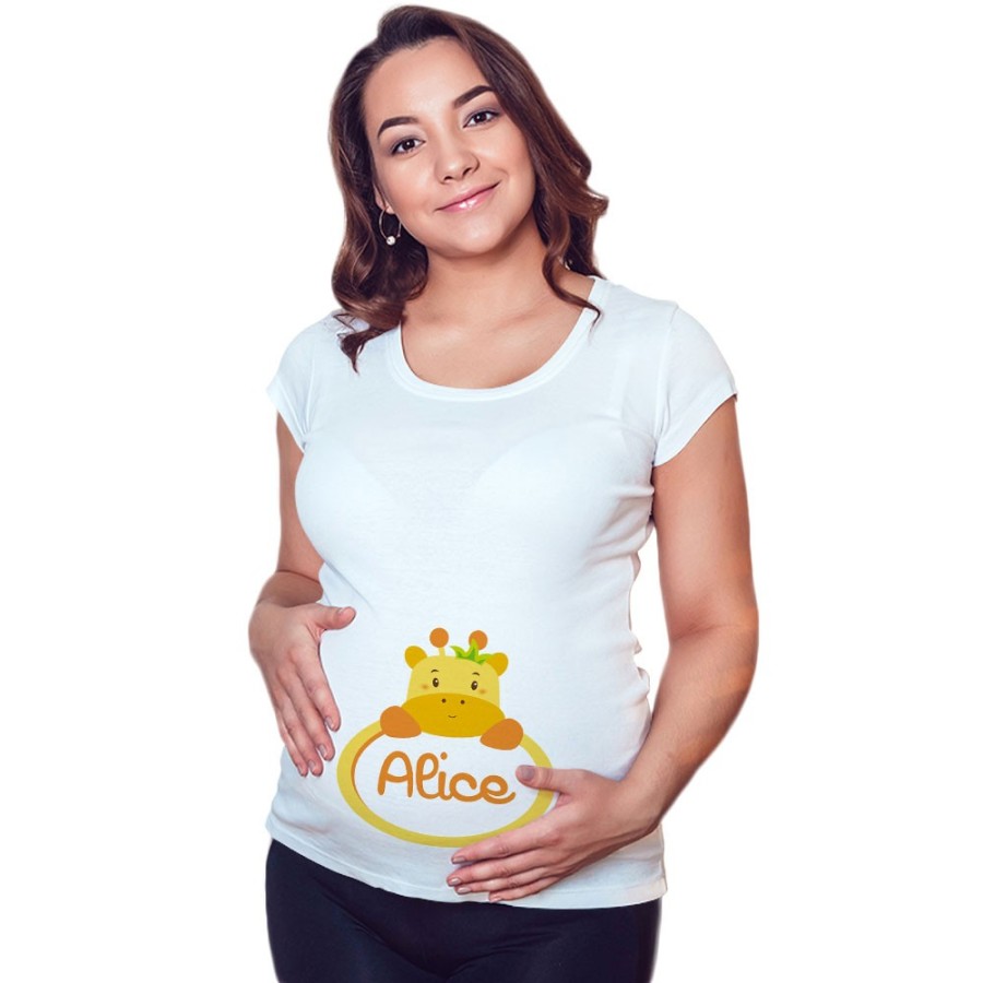 Maglia premaman personalizzata con nome giraffa Divertenti