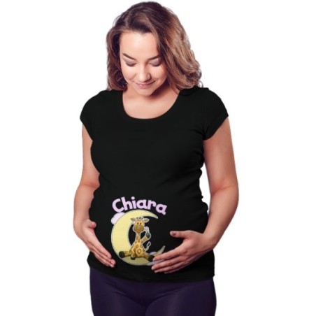 Maglia premaman personalizzata con nome giraffa sulla luna