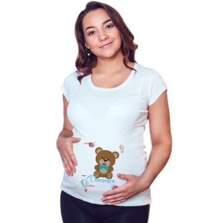 Maglia premaman personalizzata con nome orsetto e mongolfiere Divertenti