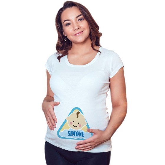 Maglia premaman personalizzata con nome alert baby Divertenti