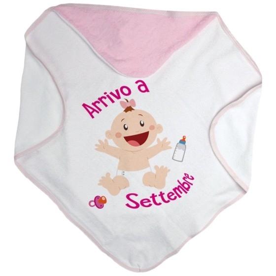 Accappatoio neonato personalizzato con mese bimbo bimba arriva a Divertenti