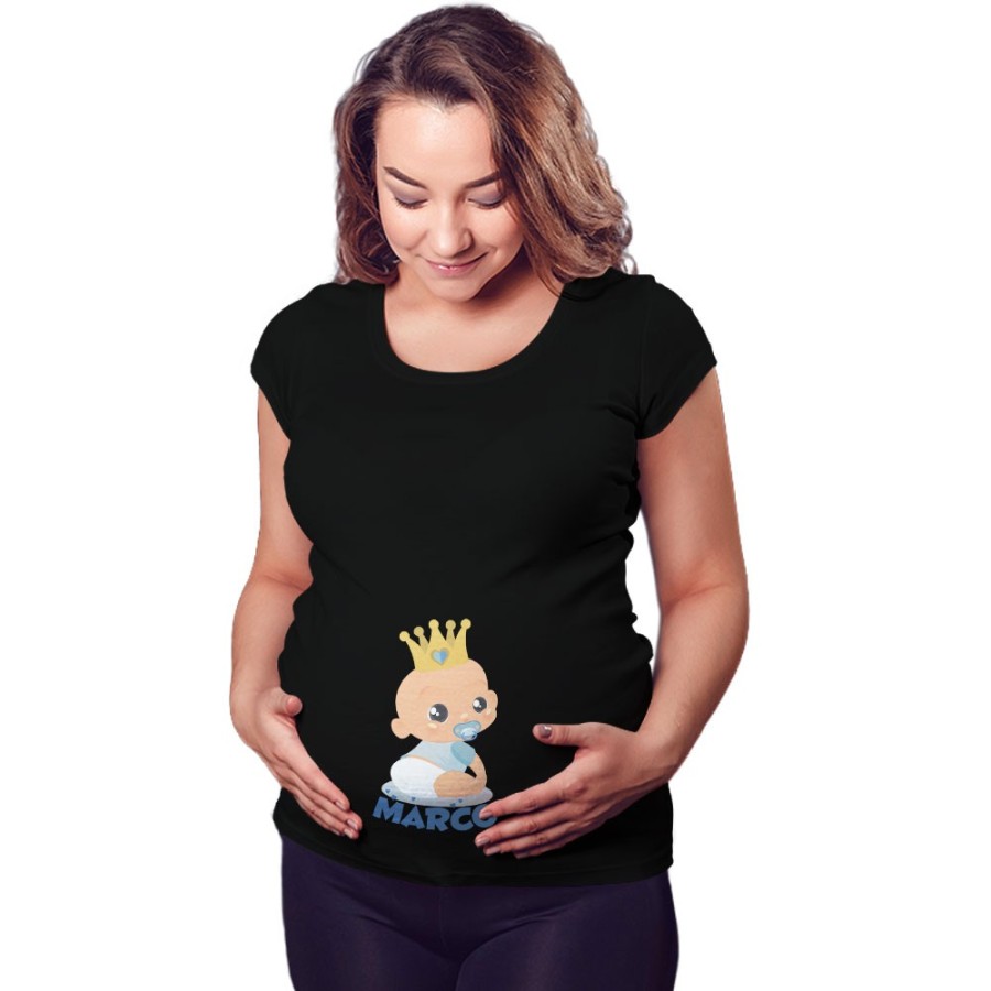 Maglia premaman personalizzata con nome bambino bambina con corona Divertenti