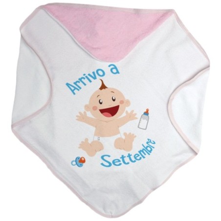 Accappatoio neonato personalizzato con mese bimbo bimba arriva a Divertenti