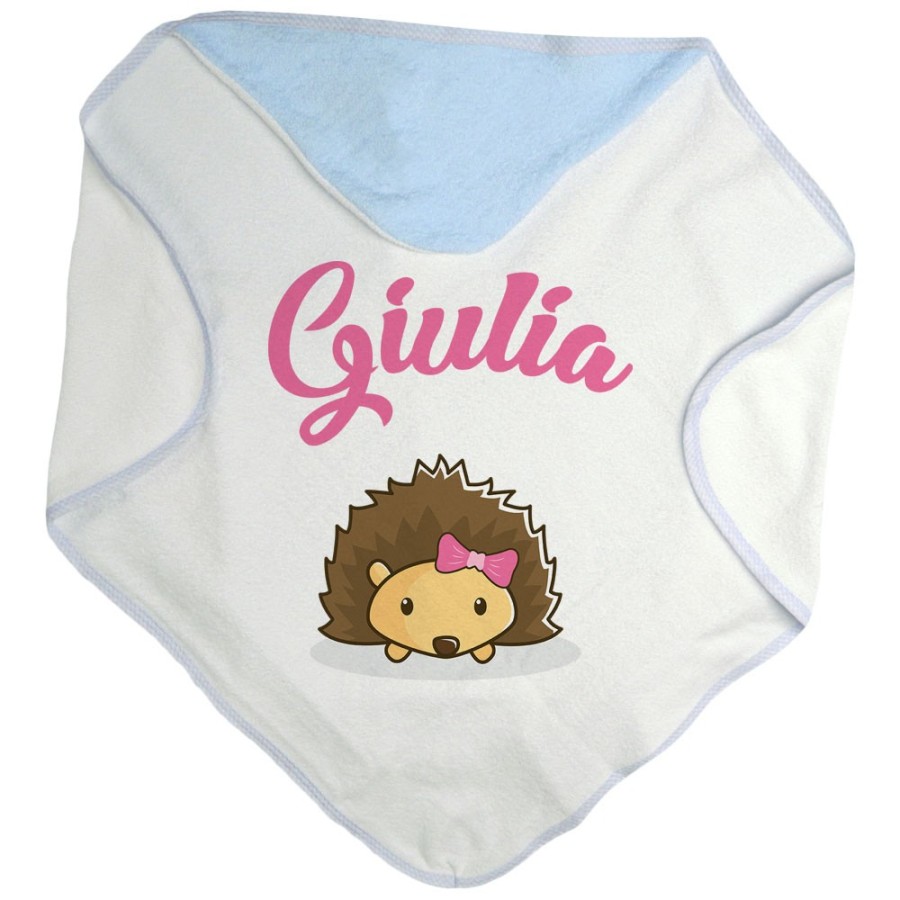 Accappatoio neonato personalizzato con nome baby riccio Divertenti
