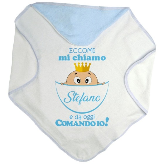 Accappatoio neonato personalizzato con nome eccomi da oggi comando io Divertenti