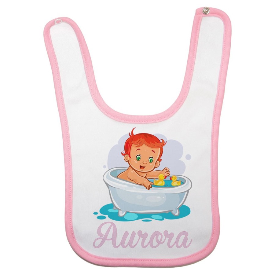 Bavaglino neonata personalizzato con nome bimba con paperelle Divertenti