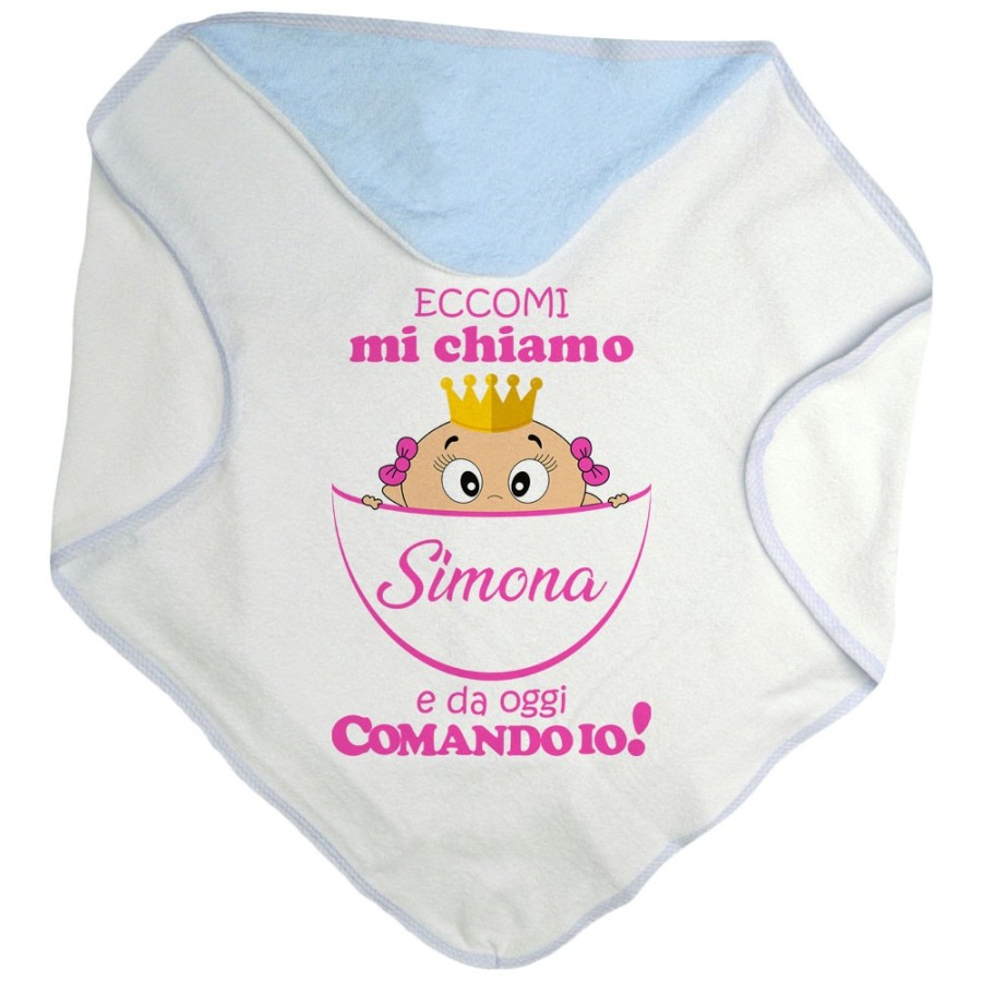 Accappatoio neonato personalizzato con nome eccomi da oggi comando io Divertenti