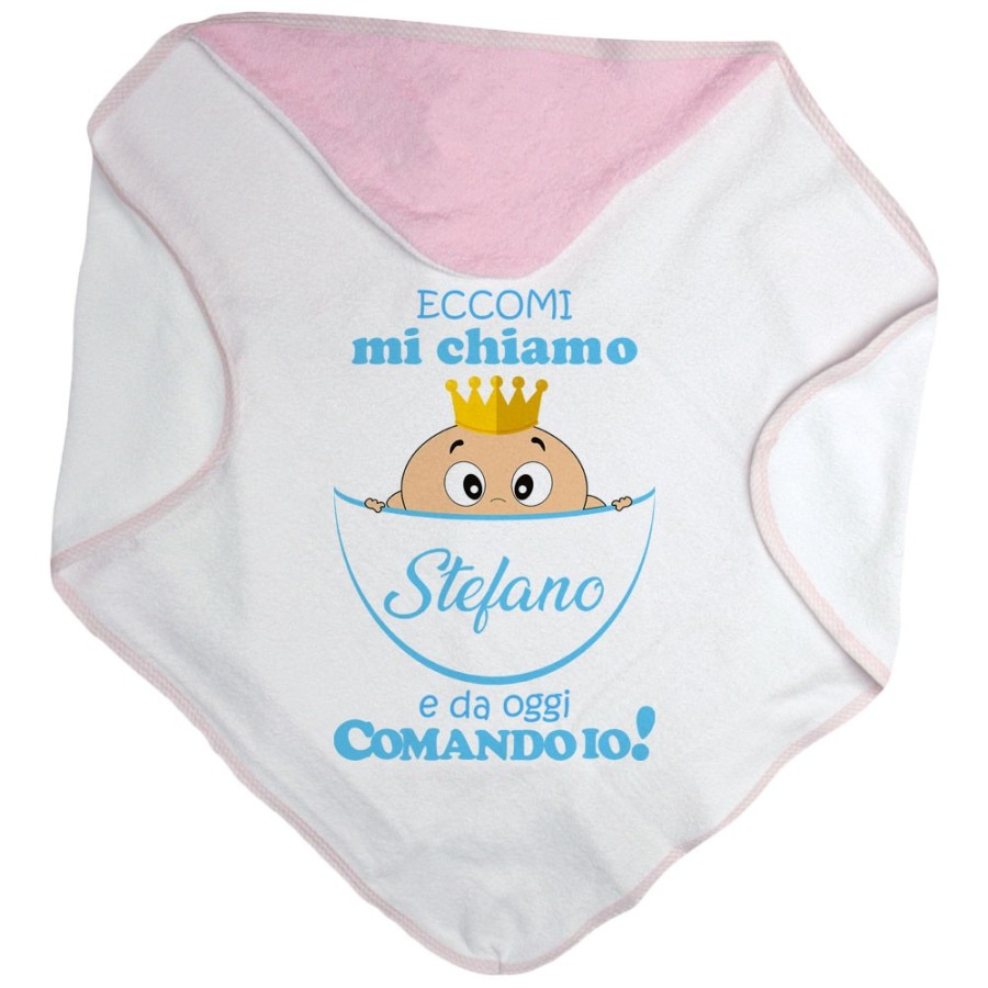 Accappatoio neonato personalizzato con nome eccomi da oggi comando io Divertenti