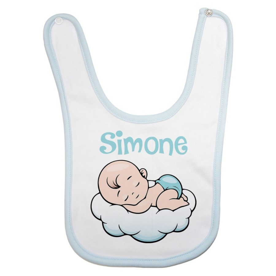 Bavaglino neonato personalizzato con nome bimbo bimba sulla nuvola Divertenti
