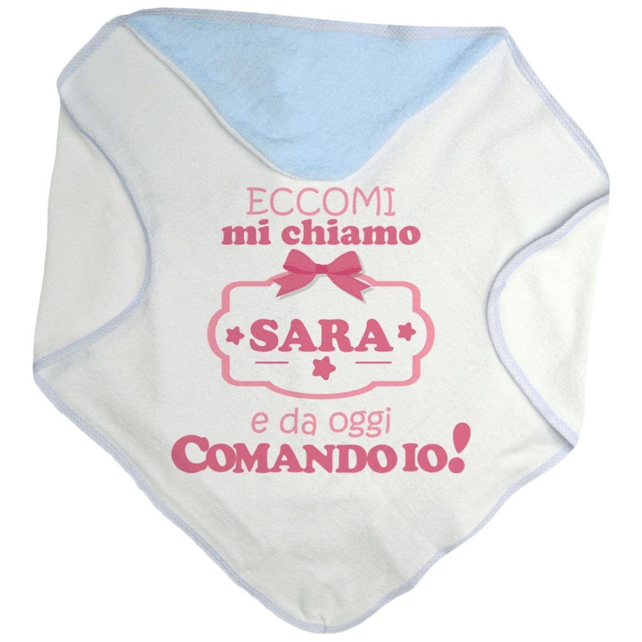 Accappatoio neonato personalizzato con nome da oggi comando io Divertenti