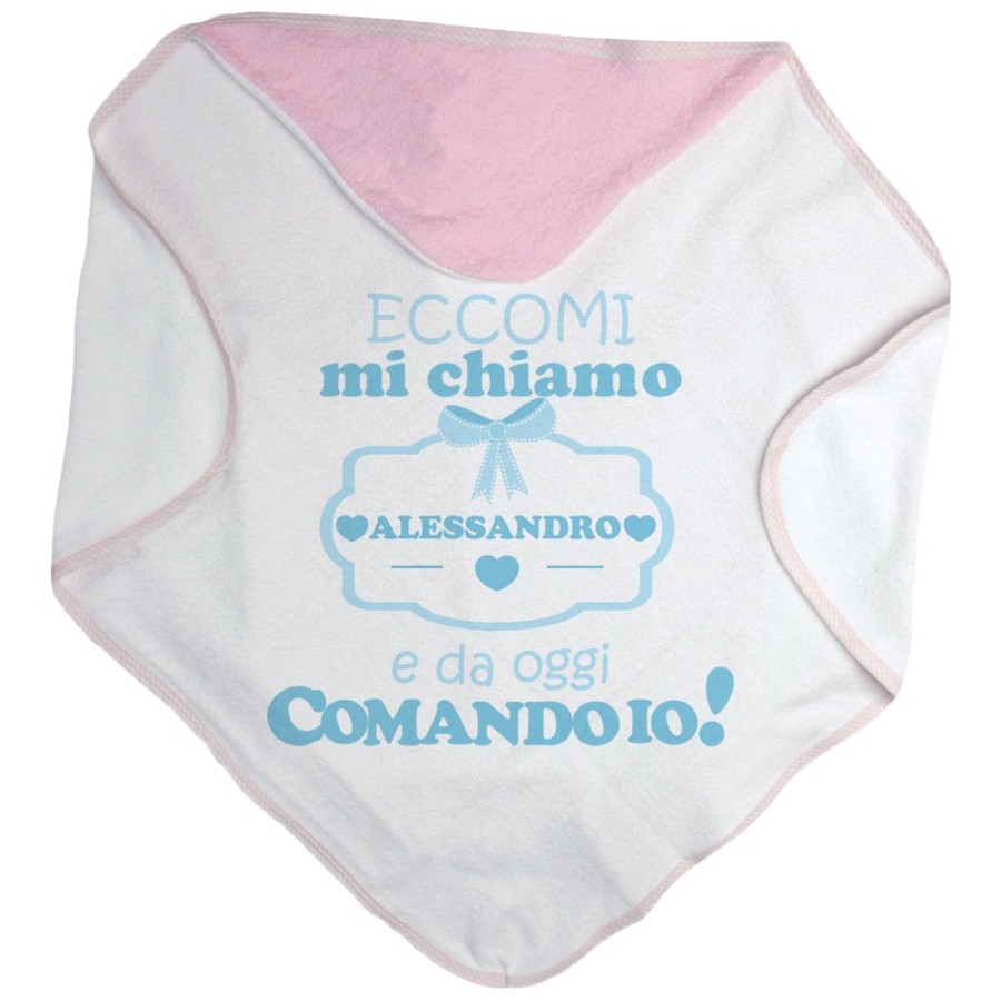 Accappatoio neonato personalizzato con nome da oggi comando io Divertenti