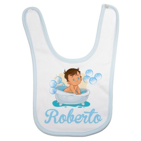 Bavaglino neonato personalizzato con nome bimbo nella vasca