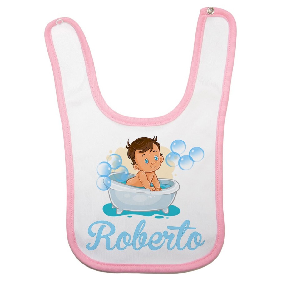 Bavaglino neonato personalizzato con nome bimbo nella vasca Divertenti