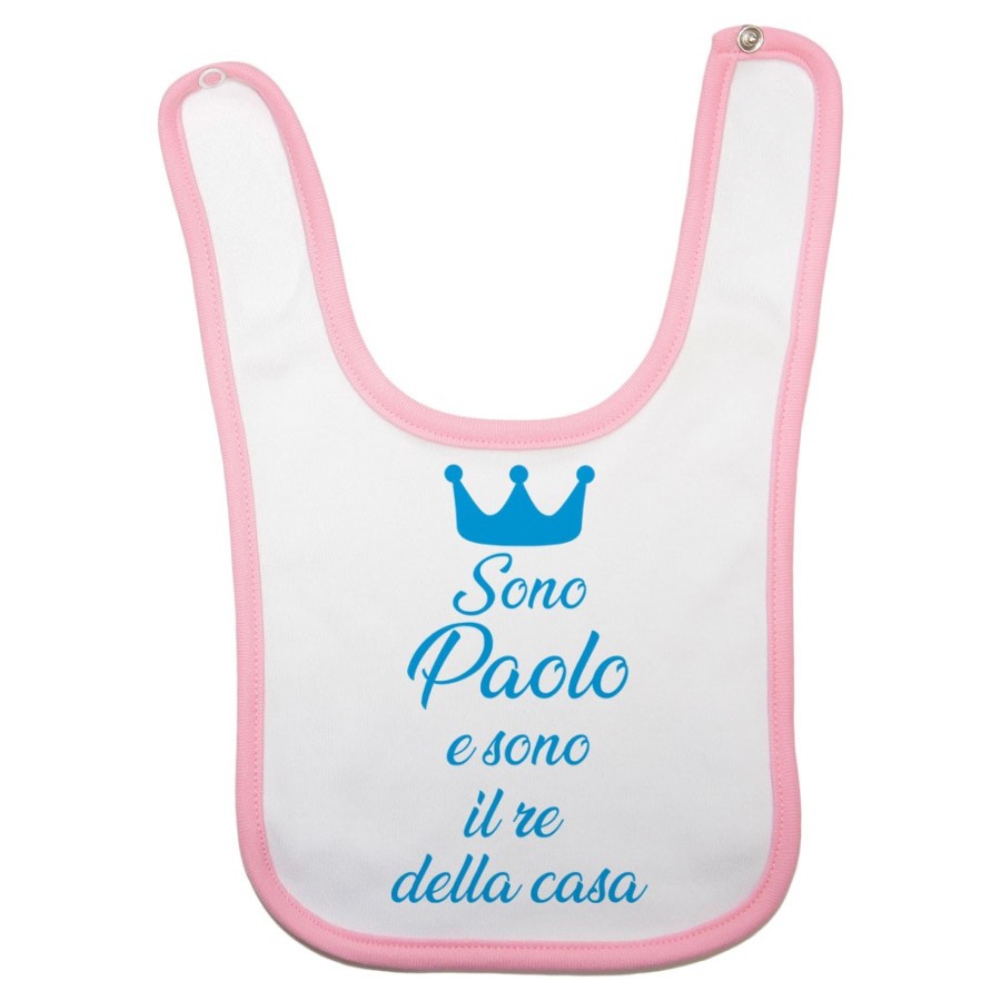 Bavaglino neonato personalizzato con nome sono il re la regina della casa Divertenti