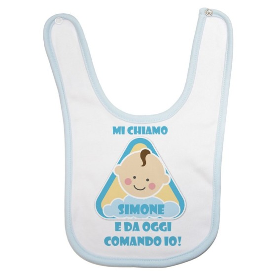 Bavaglino neonato personalizzato con nome eccomi e da oggi comando io Divertenti