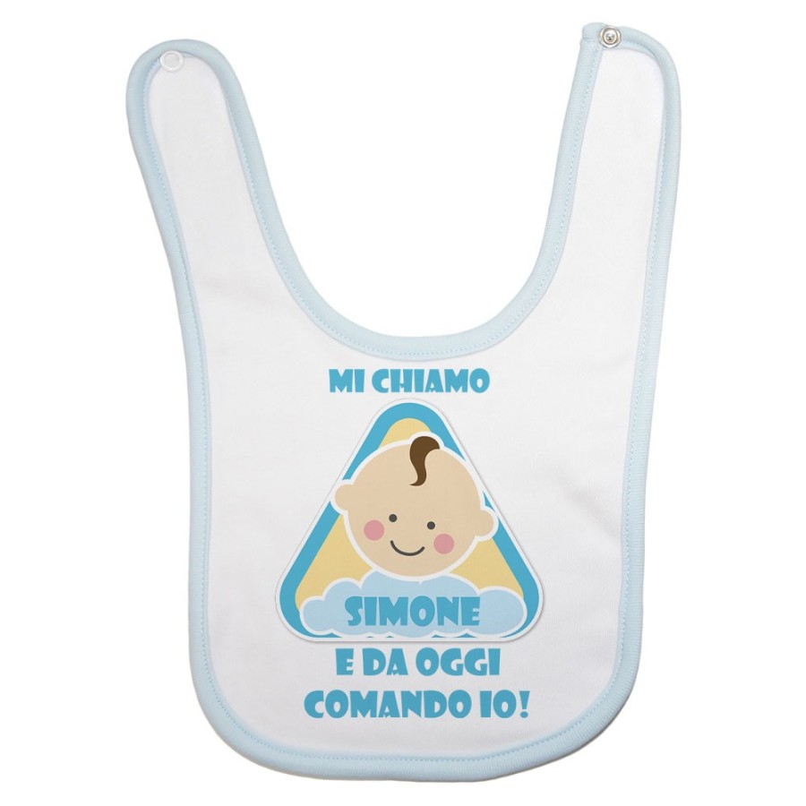 Bavaglino neonato personalizzato con nome eccomi e da oggi comando io Divertenti