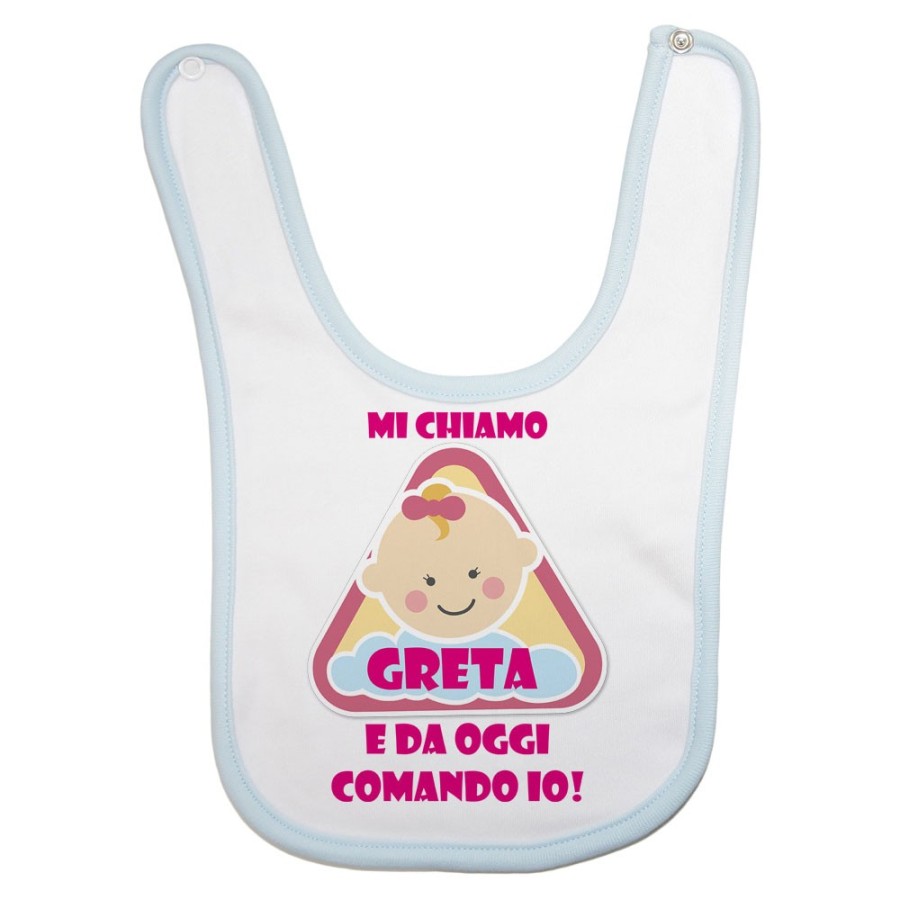 Bavaglino neonato personalizzato con nome eccomi e da oggi comando io Divertenti
