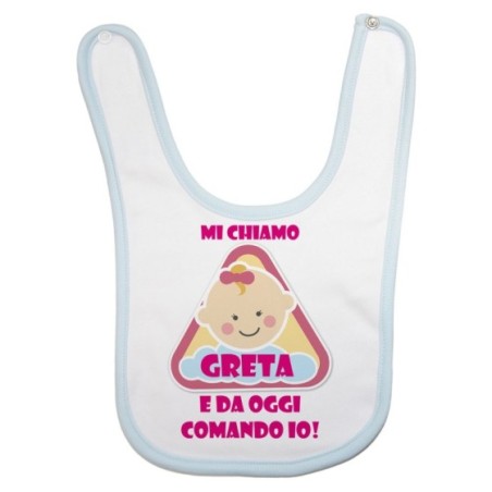 Bavaglino neonato personalizzato con nome eccomi e da oggi comando io Divertenti