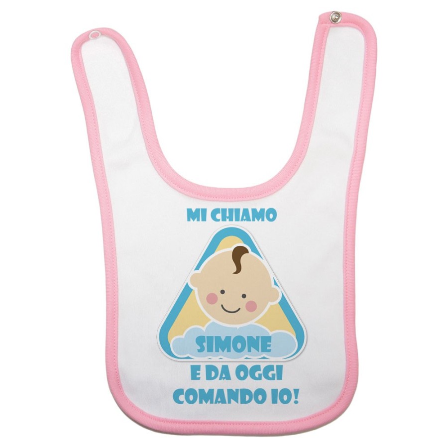 Bavaglino neonato personalizzato con nome eccomi e da oggi comando io Divertenti